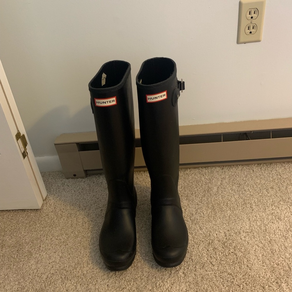 Tall black matte hunter boots